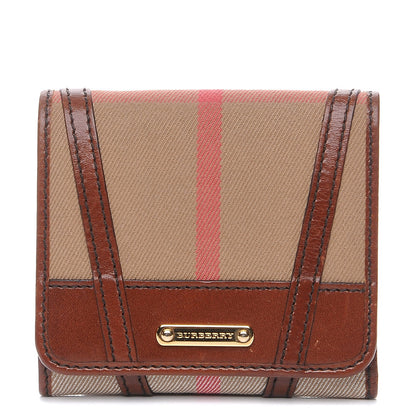 Burberry Bridle Calfskin House Check Medium Leighton Wallet Dark Tan 1 of 10
