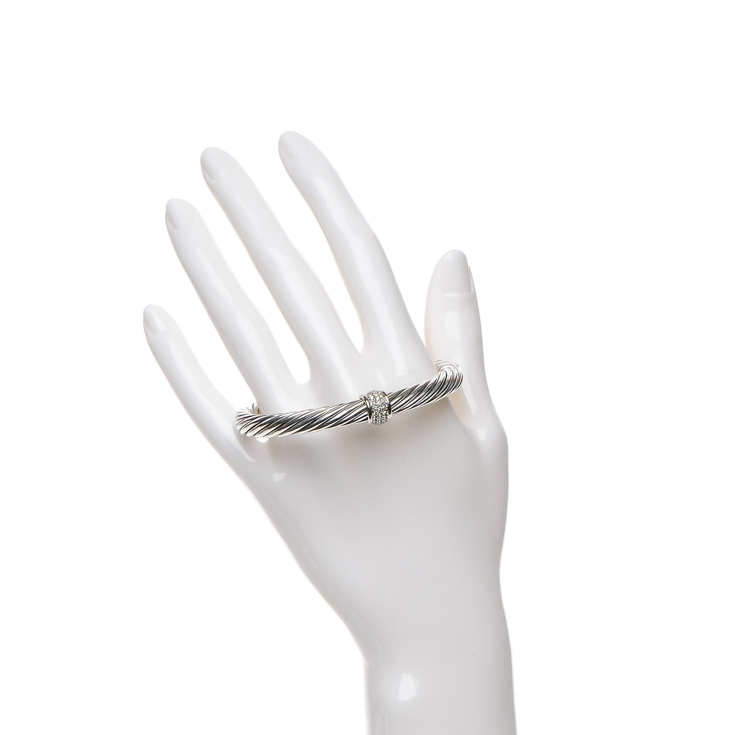 Sterling Silver 18K White Gold Diamond 7mm Cable Classics Bracelet