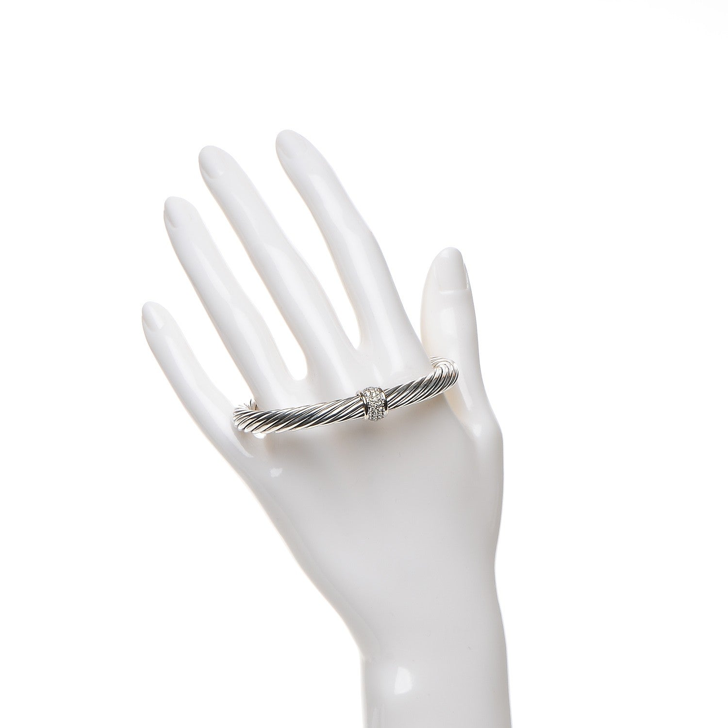 David Yurman Sterling Silver 18K White Gold Diamond 7mm Cable Classics Bracelet 2 of 4