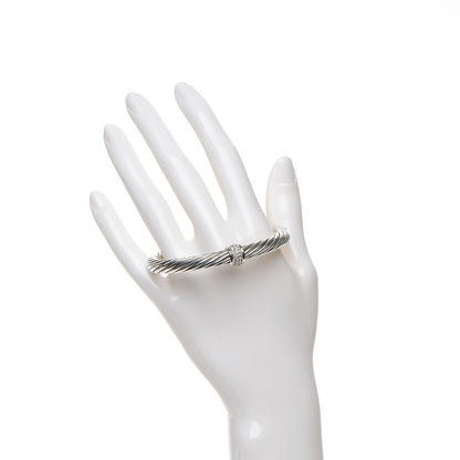 David Yurman Sterling Silver 18K White Gold Diamond 7mm Cable Classics Bracelet 2 of 4