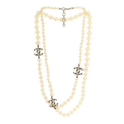 Chanel Baguette Crystal Pearl CC Long Necklace Black Gold 4 of 10