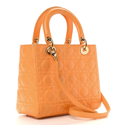 Christian Dior Lambskin Cannage Medium Lady Dior Orange 2 of 13