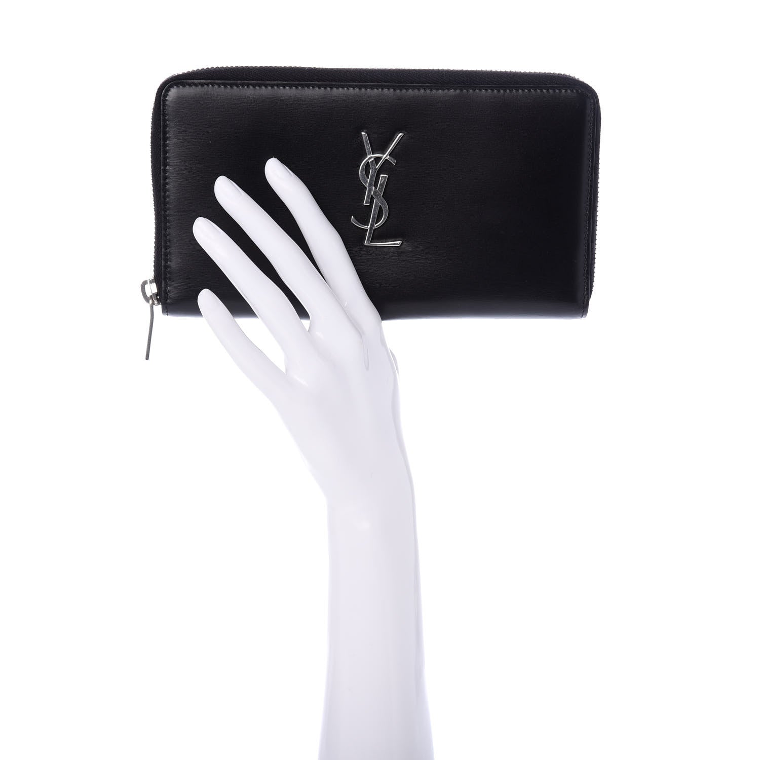 Saint Laurent Ultra Calfskin Monogram Mens Zip Around Continental Wallet Black 2 of 8