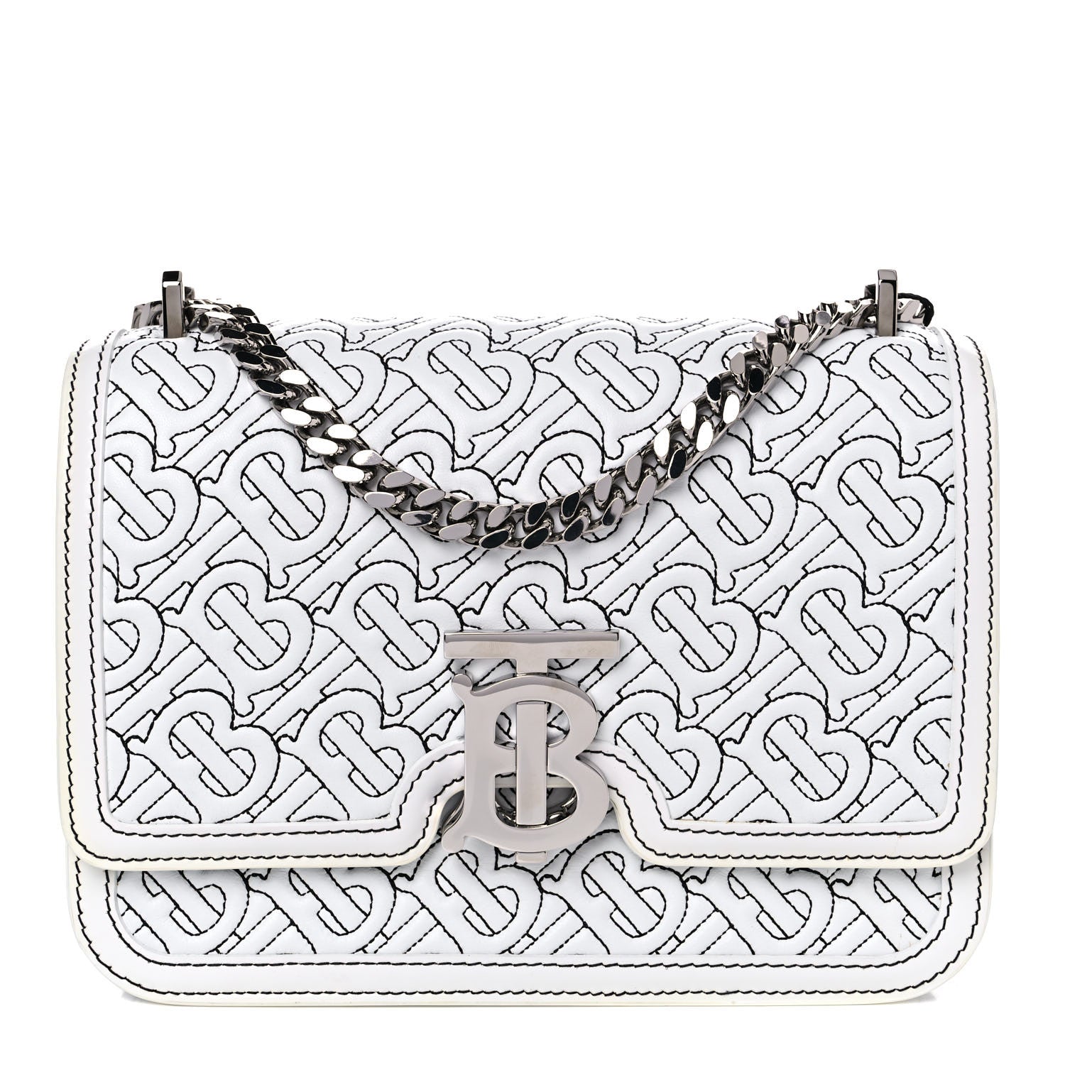 Burberry Calfskin Monogram Embossed Small TB Chain Bag Optic White 1 of 9