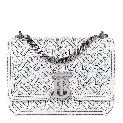 Burberry Calfskin Monogram Embossed Small TB Chain Bag Optic White 1 of 9