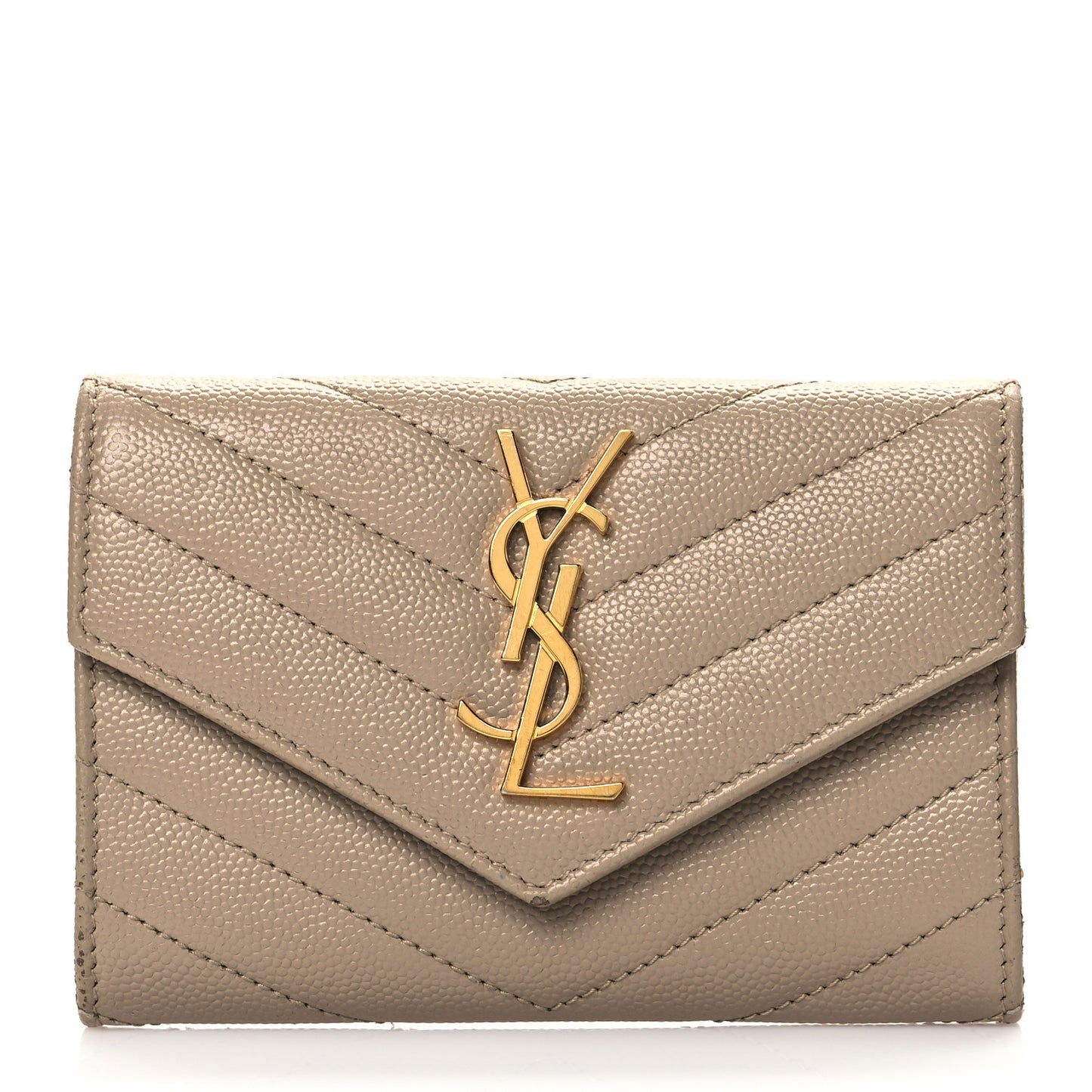 Grain De Poudre Matelasse Chevron Small Monogram Envelope Wallet Dark Beige