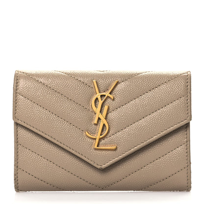 Saint Laurent Grain De Poudre Matelasse Chevron Small Monogram Envelope Wallet Dark Beige 1 of 8