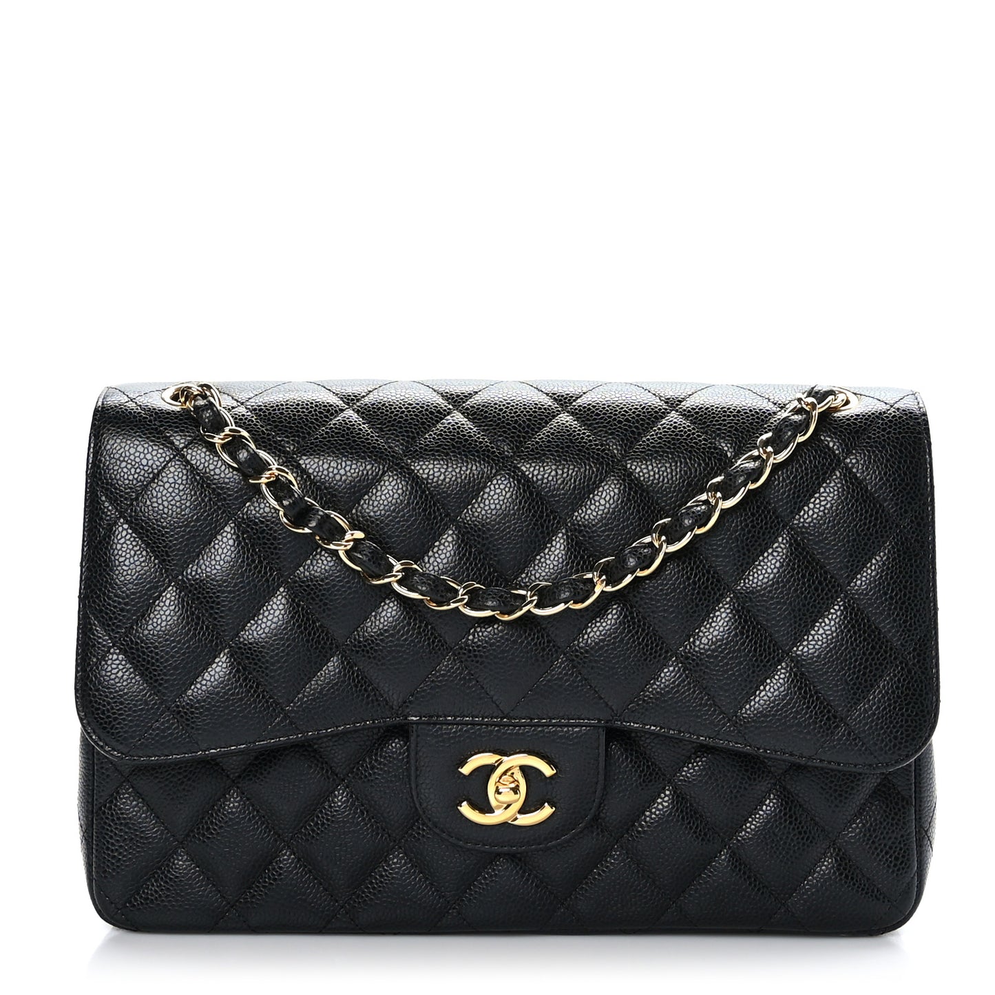 Caviar Quilted Jumbo Double Flap Black