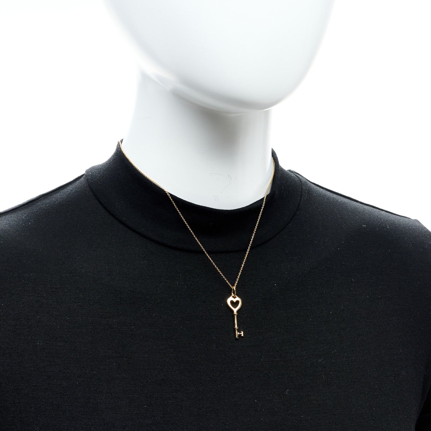 Tiffany 18K Yellow Gold Mini Heart Key Pendant Necklace 2 of 7
