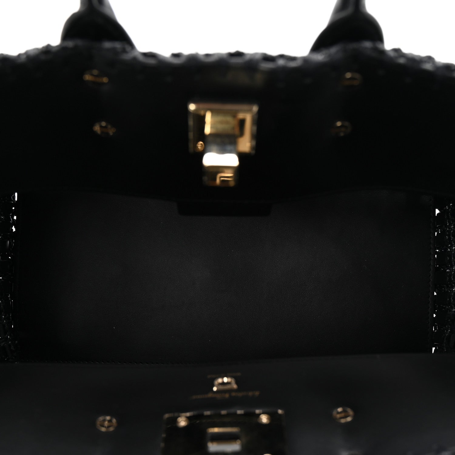 Salvatore Ferragamo Raffia Calfskin The Studio Box Tote Black 6 of 10