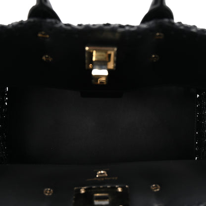Salvatore Ferragamo Raffia Calfskin The Studio Box Tote Black 6 of 10