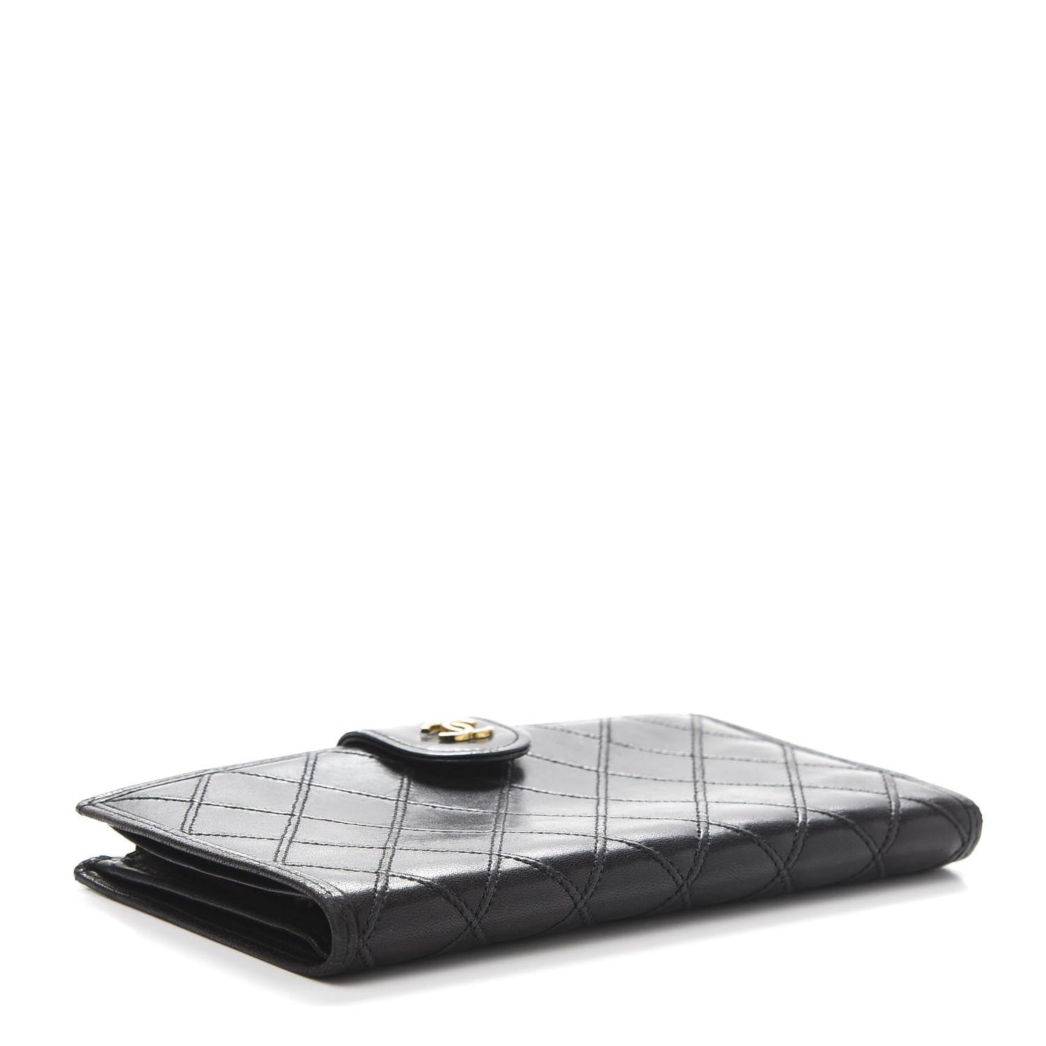 Chanel Lambskin Diamond Stitched French Wallet Black 4 of 11