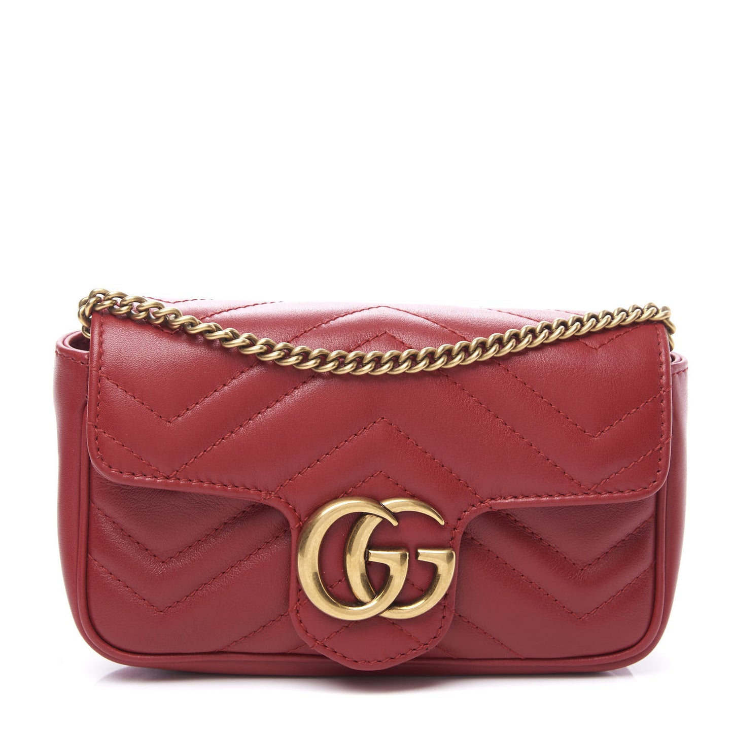 Calfskin Matelasse Super Mini GG Marmont Shoulder Bag Hibiscus Red