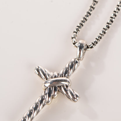 David Yurman Sterling Silver 14K Yellow Gold Diamond 32mm X Cross Pendant Necklace 3 of 6