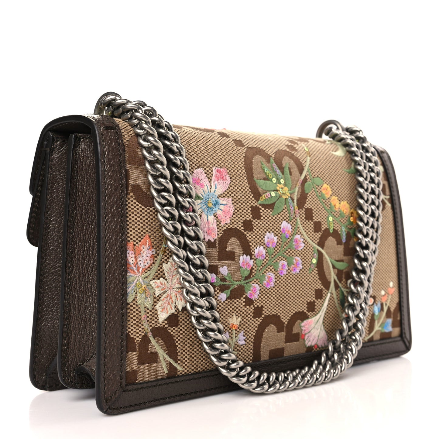 Monogram Jumbo GG Textured Dollar Calfskin Embroidered Small Dionysus Shoulder Bag Camel Ebony New Acero Multicolor