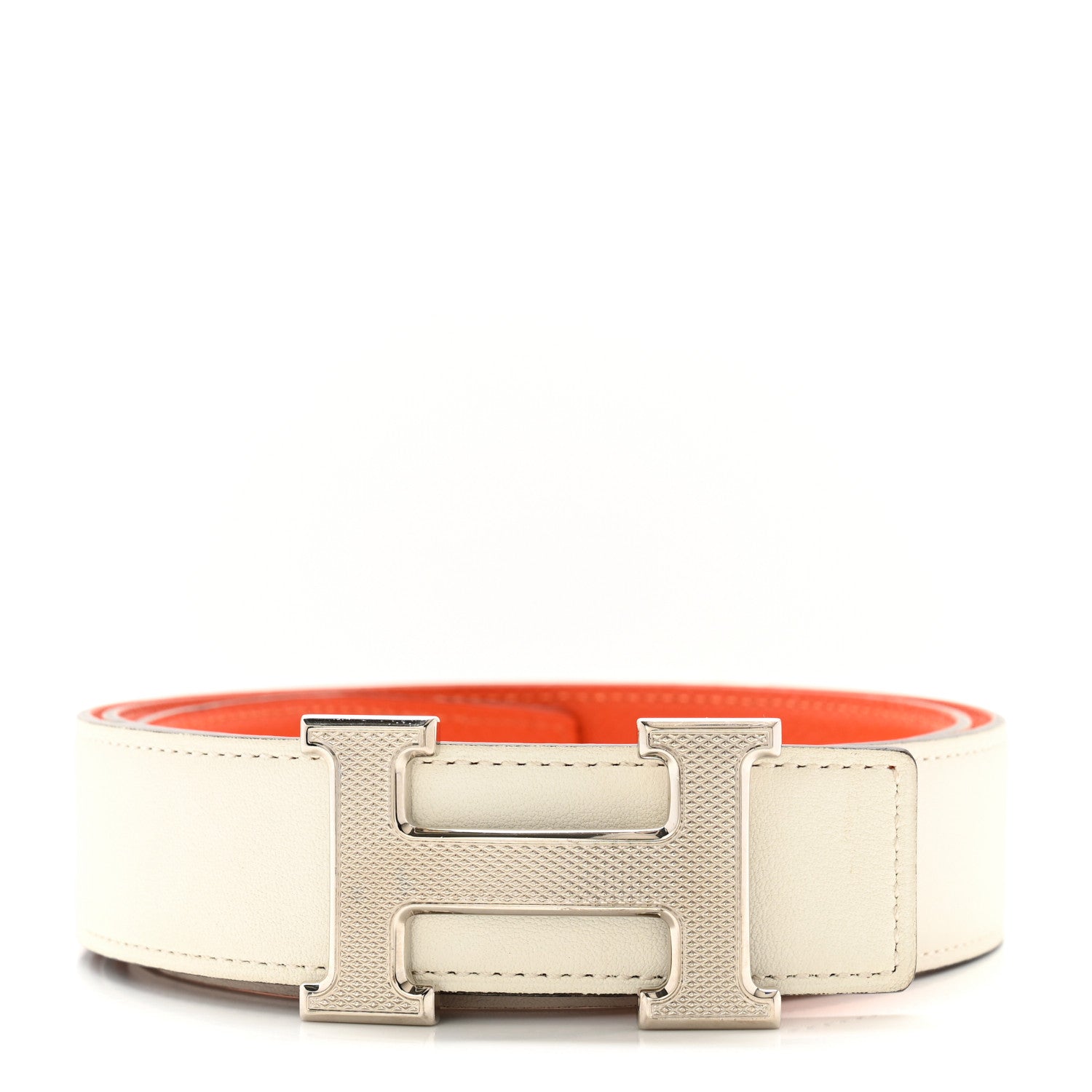 Hermes Epsom Swift 32mm Striee H Belt 90 36 White Orange 1 of 6