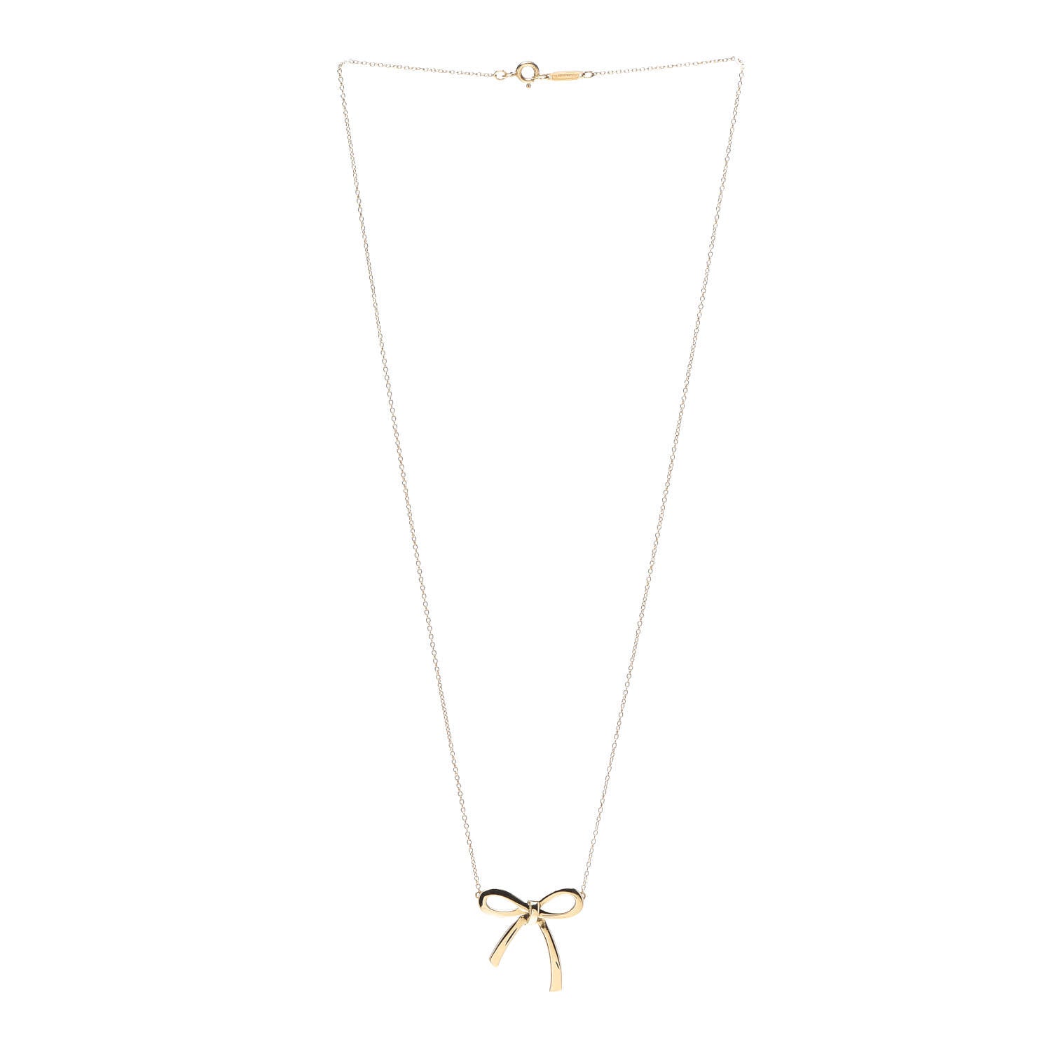 Tiffany 18K Yellow Gold Medium Bow Pendant Necklace 3 of 5