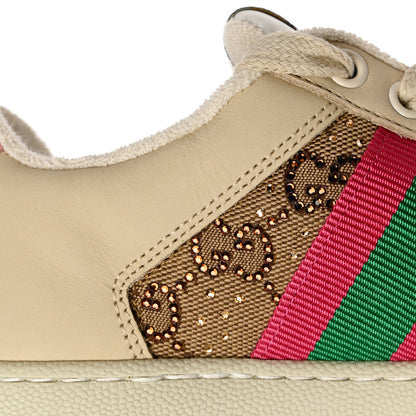 Gucci New GG Monogram Nubuck Web Crystal Embellished Womens Screener Sneakers 36.5 Camel Ebony Wild Rose 9 of 9