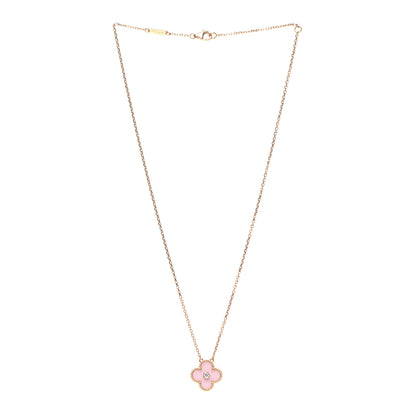 Van Cleef & Arpels 18K Rose Gold Diamond Pink Porcelain Vintage Alhambra Pendant Necklace 3 of 5
