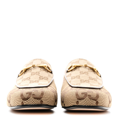 Gucci Monogram Jumbo GG Malaga Kid Womens Princetown Slippers 39 Camel Ebony New Acero Beige 2 of 8
