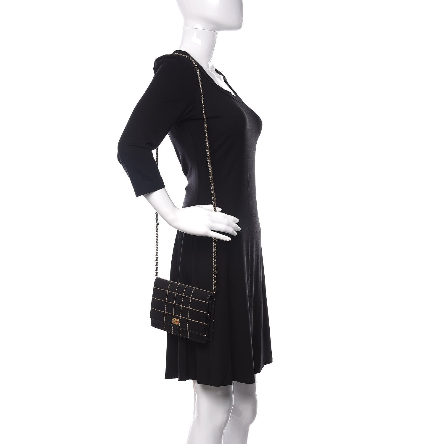 Chanel Calfskin Stitched Square Quilted Wallet On Chain WOC Black 2 of 15