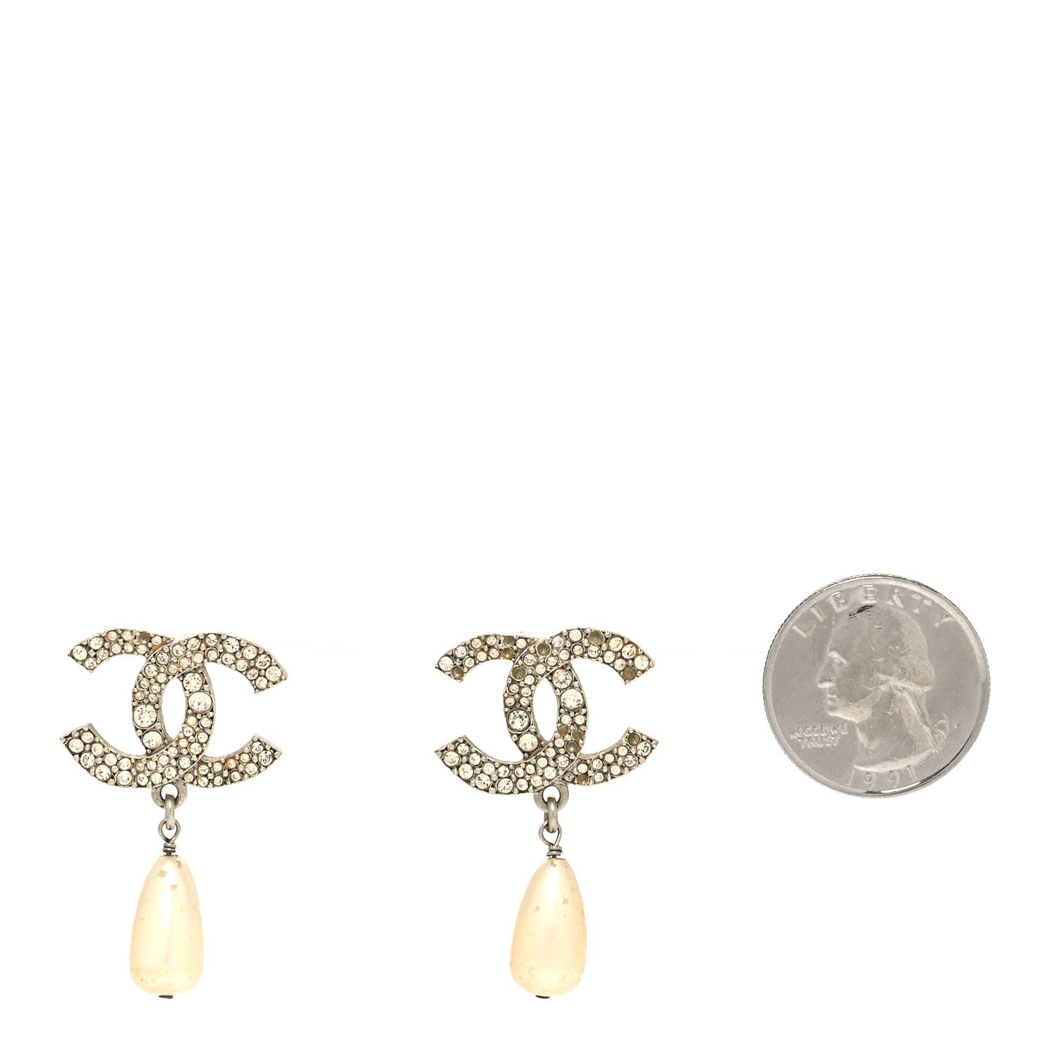 Chanel Crystal Pearl CC Drop Earrings 2 of 6