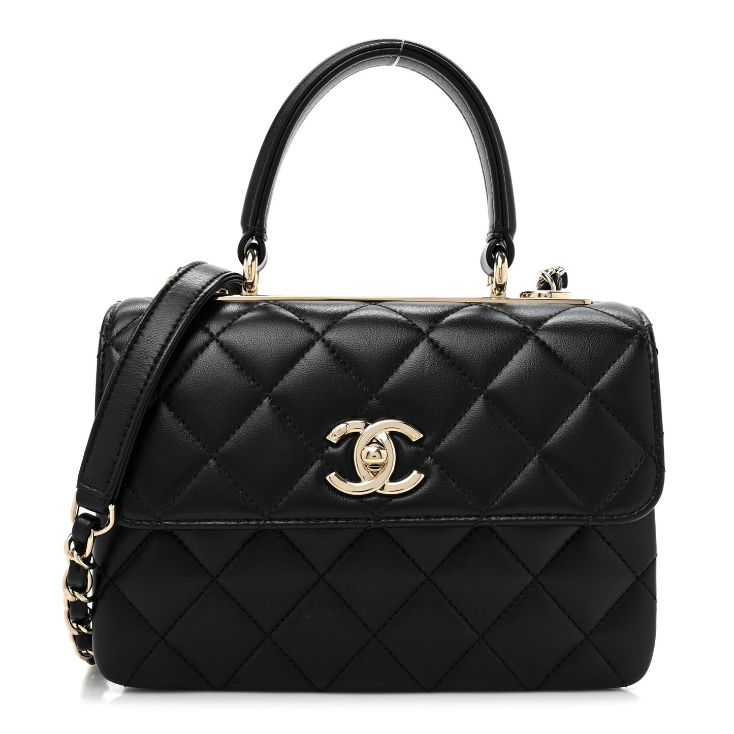 Lambskin Quilted Mini Trendy CC Dual Handle Flap Bag Black