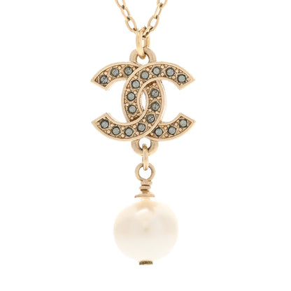 Chanel Pearl Crystal CC Pendant Necklace Gold 4 of 6