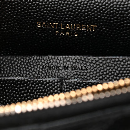 Saint Laurent Grain De Poudre Matelasse Chevron Monogram Envelope Chain Wallet Black 7 of 13