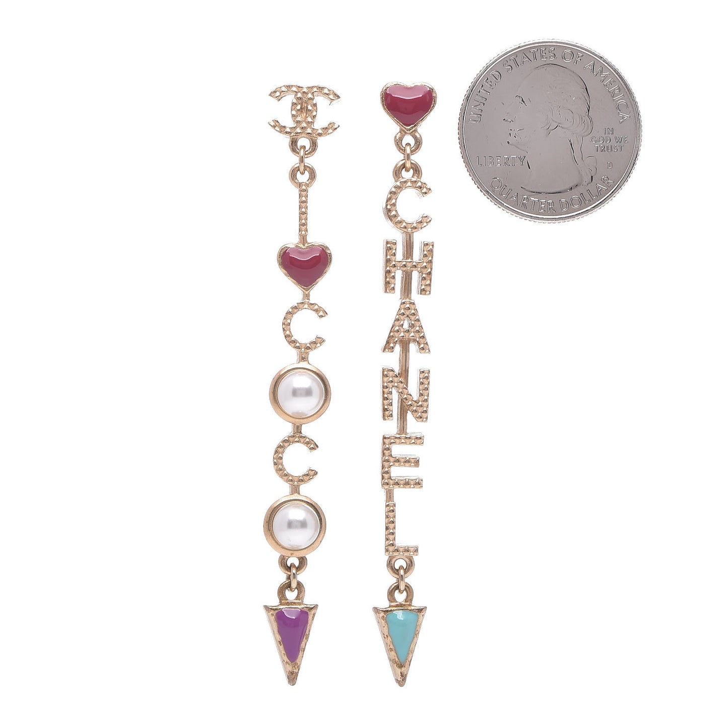 Pearl Enamel Logo Long Drop Earrings Gold