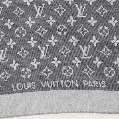 Louis Vuitton Silk Wool Monogram Denim Shawl Blue 3 of 4