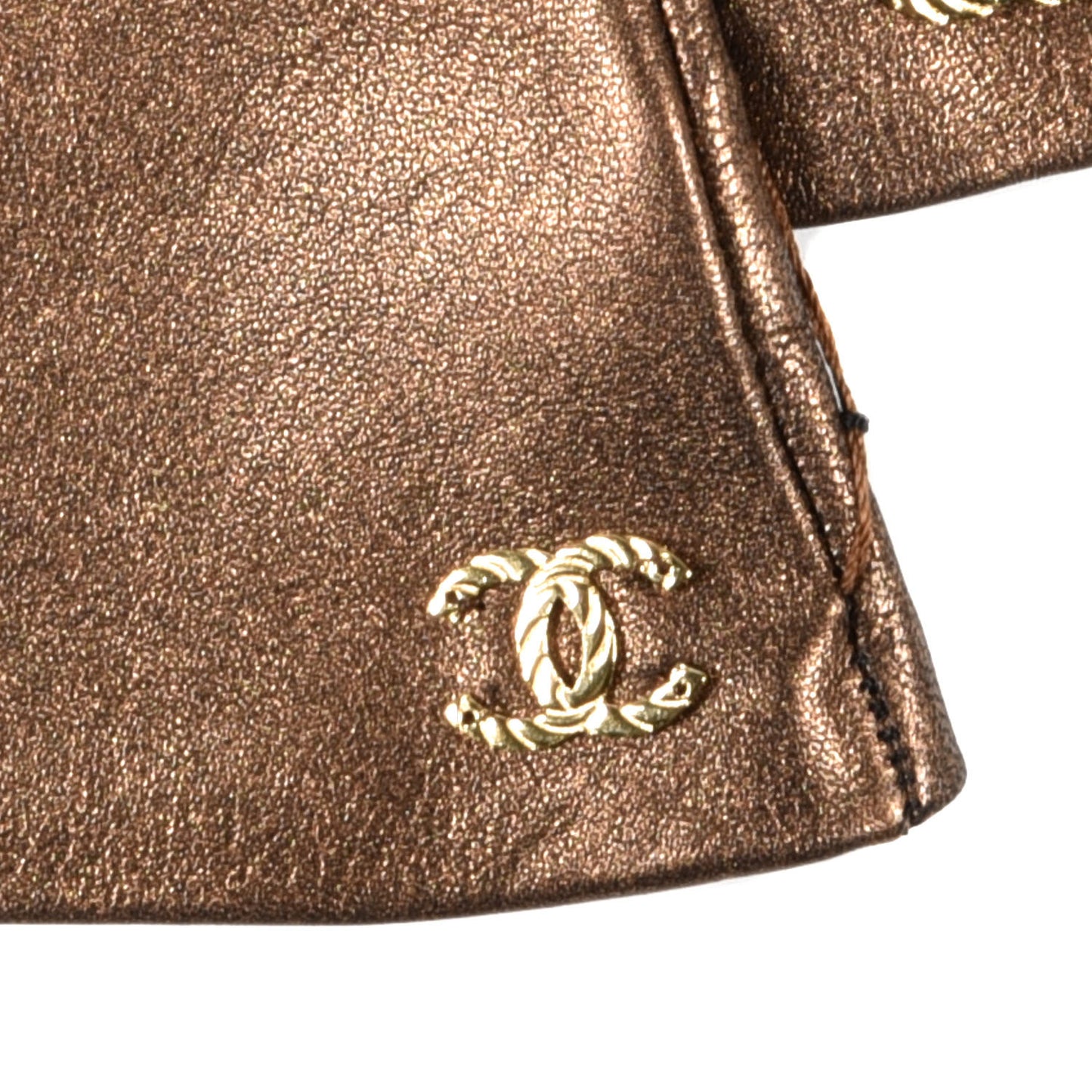 Metallic Lambskin Long Gloves 8 Black Brown