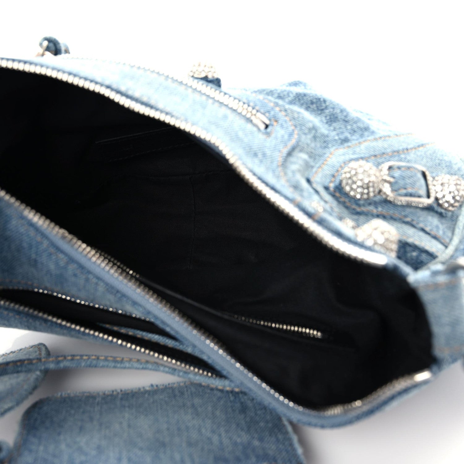 Balenciaga Washed Frayed Denim Crystal Small Le Cagole Shoulder Bag Blue 7 of 8