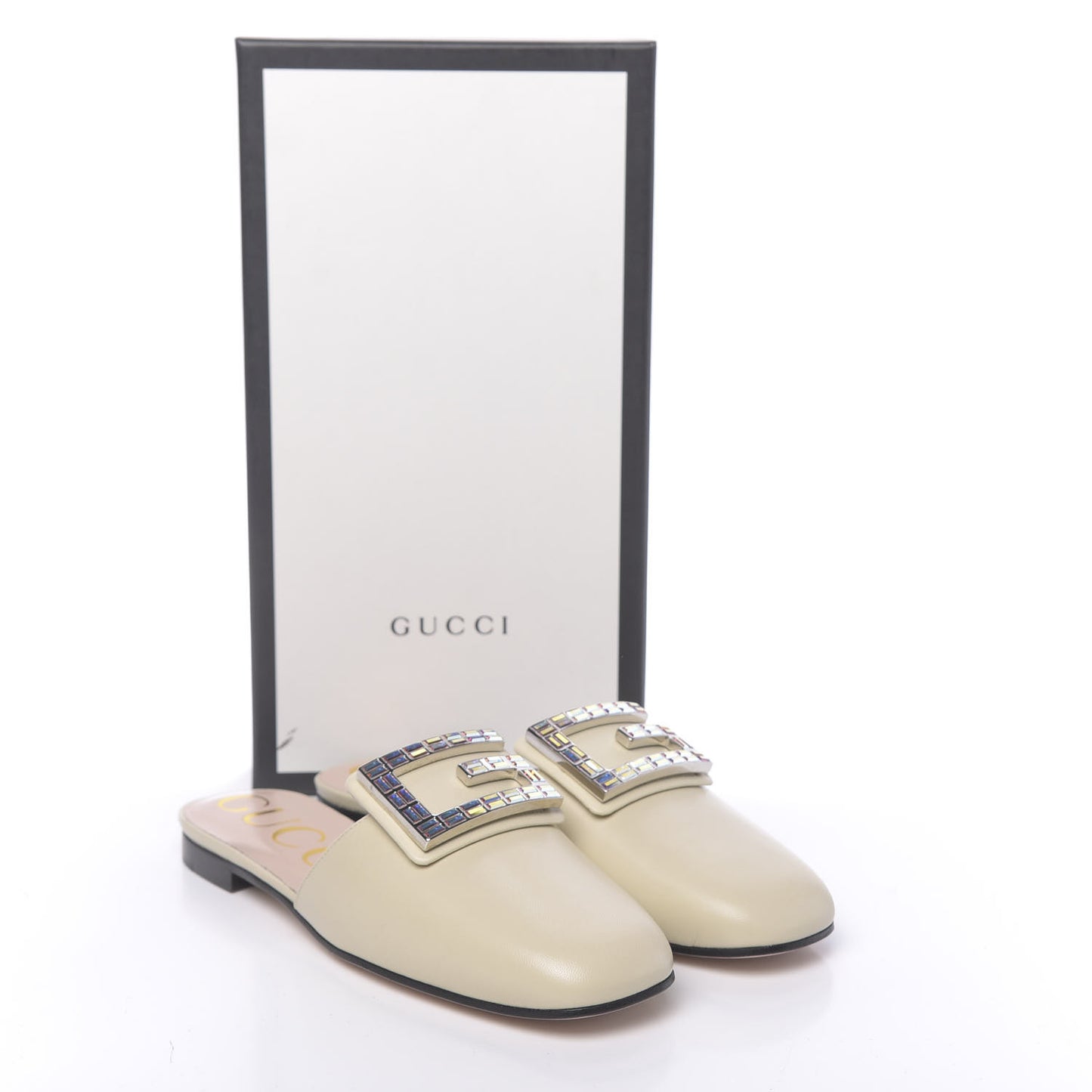 Malaga Kid Crystal Square G Madelyn Slippers 38.5 Vintage White