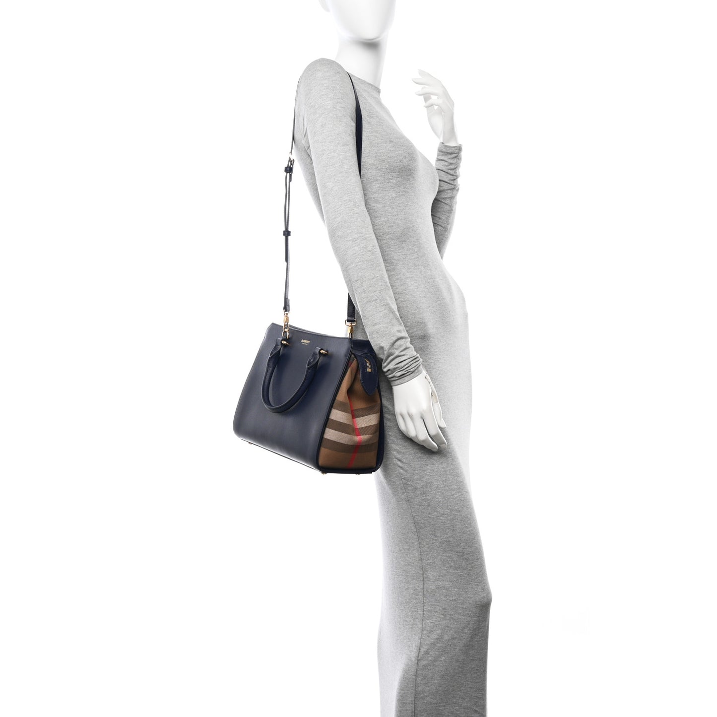 Calfskin Mega Check Small Banwell Tote Dark Canvas Blue