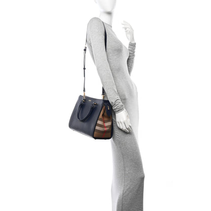 Burberry Calfskin Mega Check Small Banwell Tote Dark Canvas Blue 2 of 9
