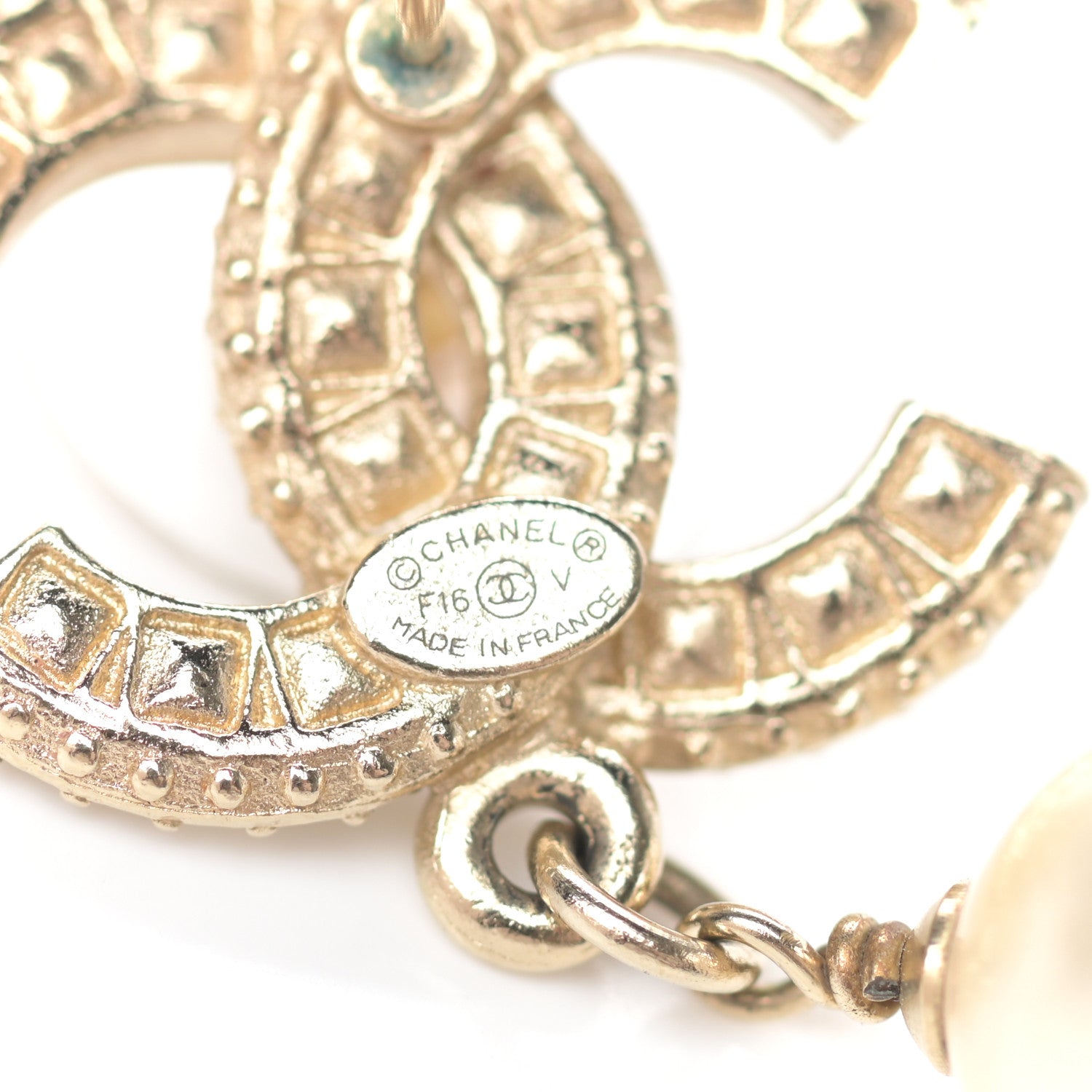 Chanel Crystal Pearl CC Drop Earrings Gold 4 of 4