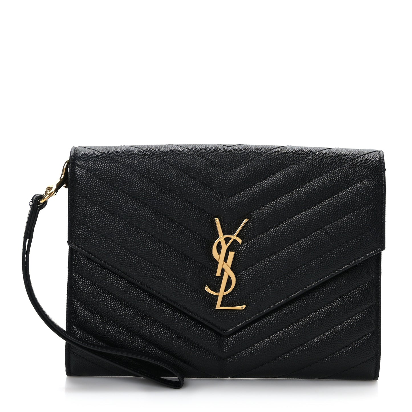 Grain De Poudre Matelasse Chevron Monogram Envelope Clutch Black