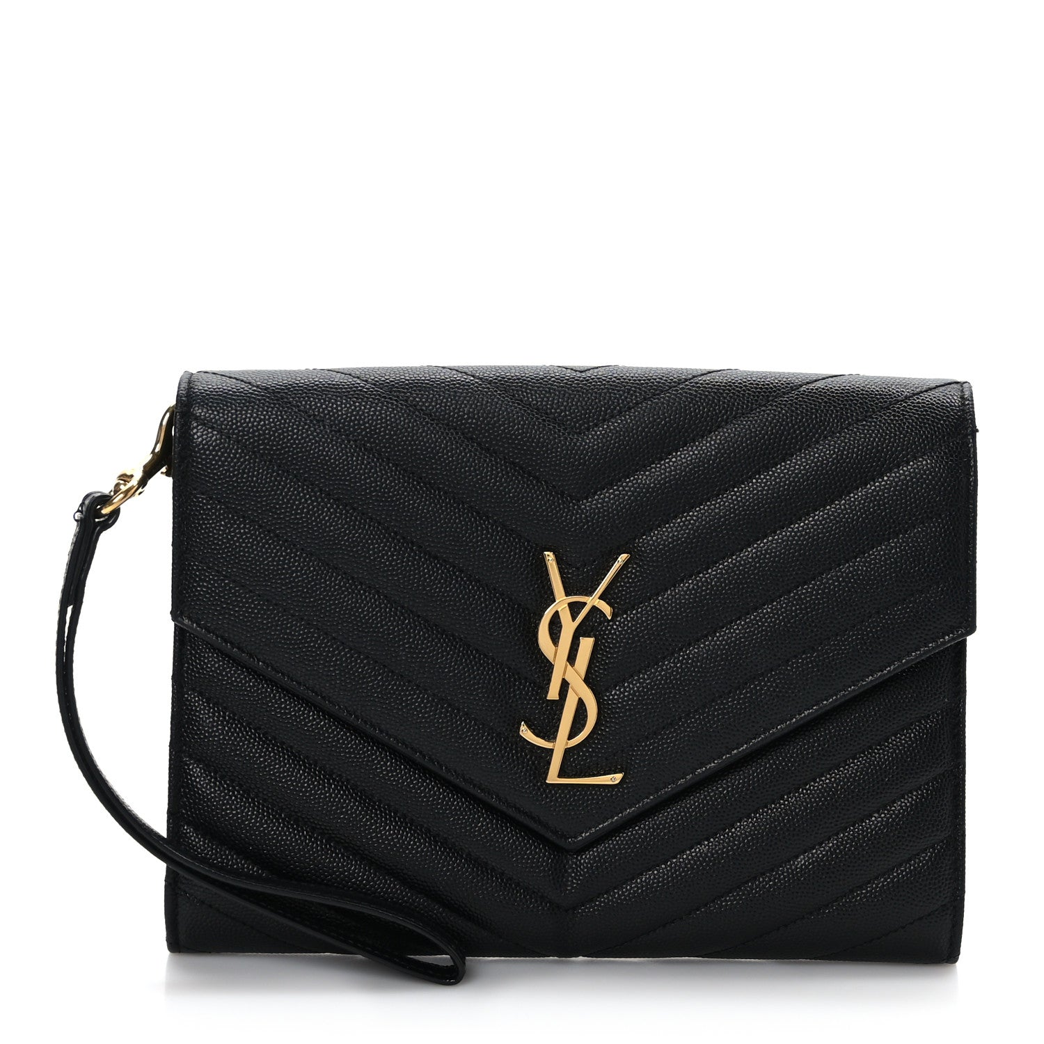 Saint Laurent Grain De Poudre Matelasse Chevron Monogram Envelope Clutch Black 1 of 9