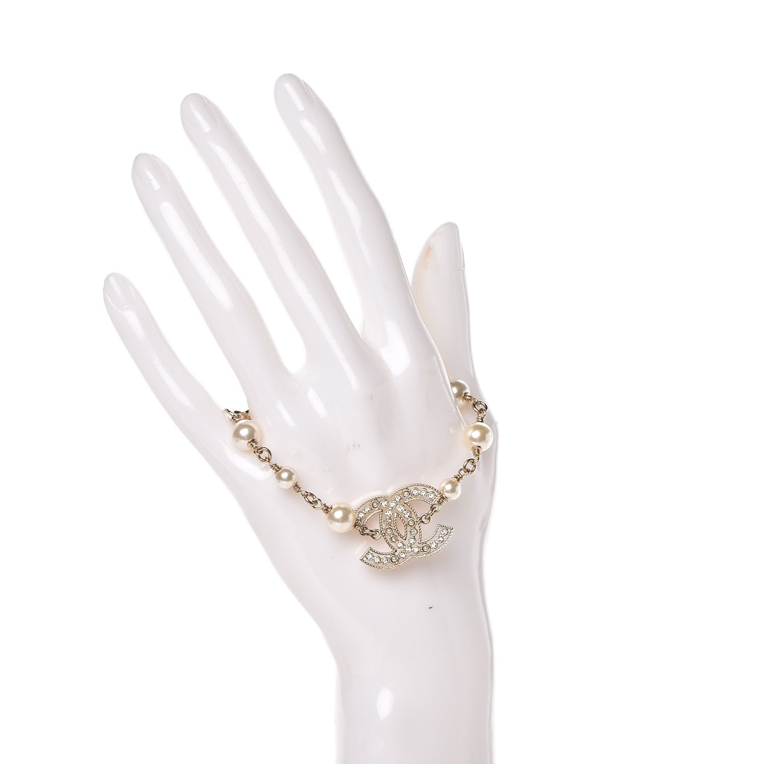 Chanel Pearl Crystal CC Bracelet Gold 2 of 5