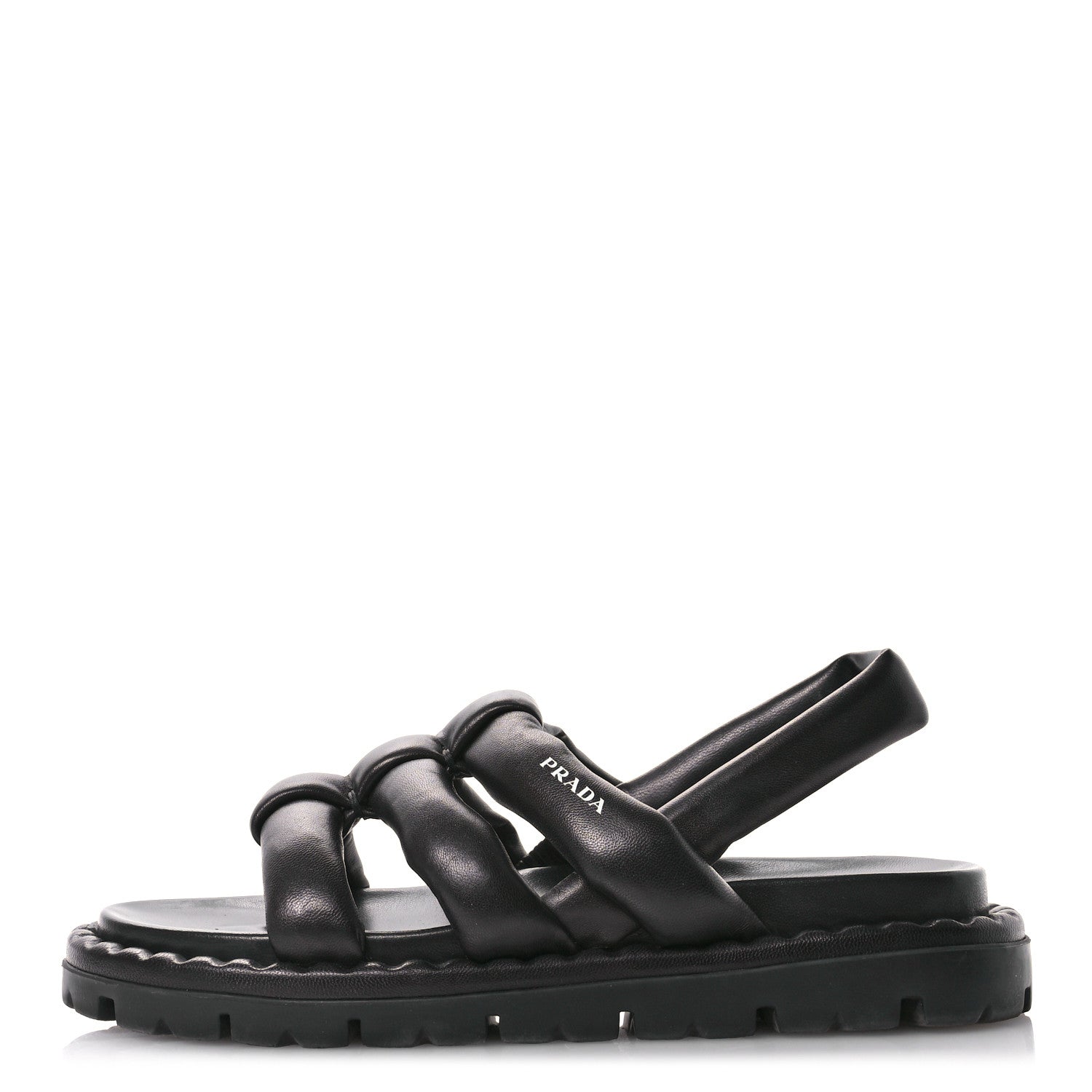 Prada Nappa Padded Blow 20mm Slingback Sandals 37.5 Black 1 of 7