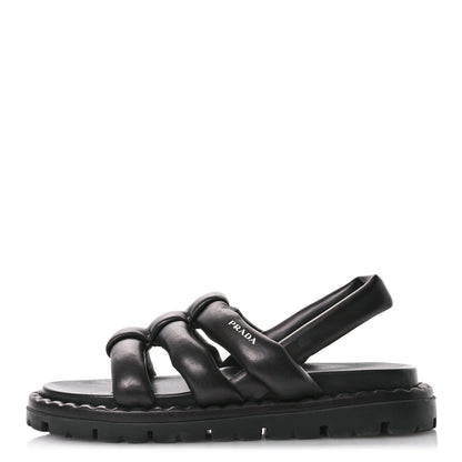 Prada Nappa Padded Blow 20mm Slingback Sandals 37.5 Black 1 of 7