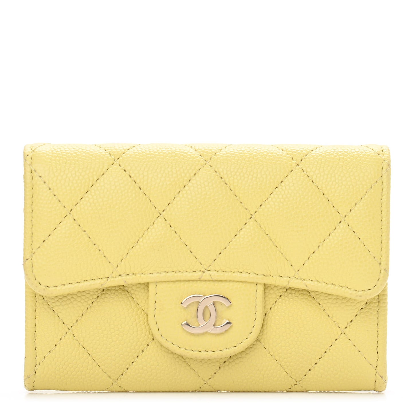 Caviar Quilted Flap Card Holder Wallet Yellow