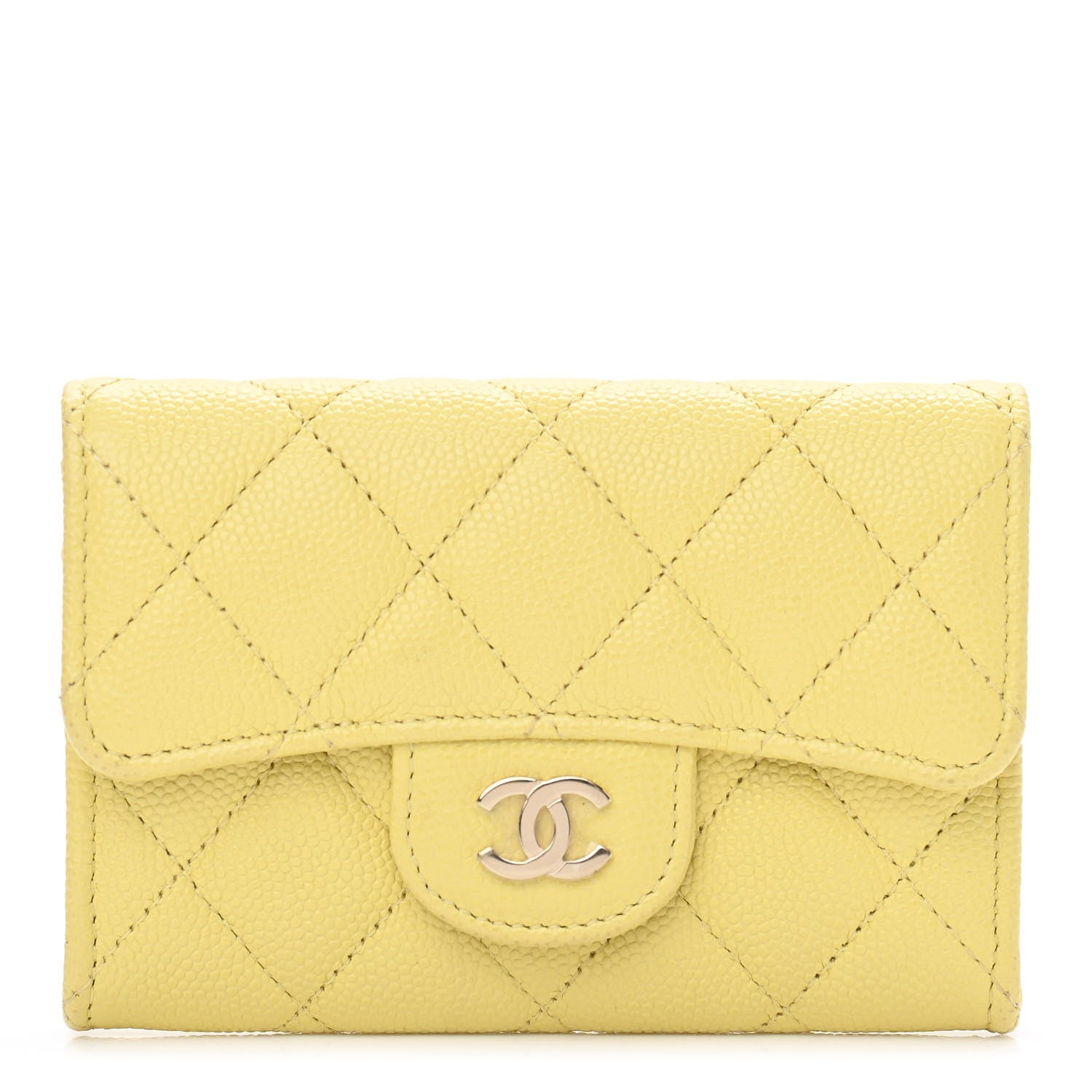 Chanel Caviar Quilted Flap Card Holder Wallet Yellow 1 of 8