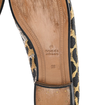 Gucci Jacquard Leopard Print Horsebit Womens Jordaan Loafers 39 Gold 6 of 10
