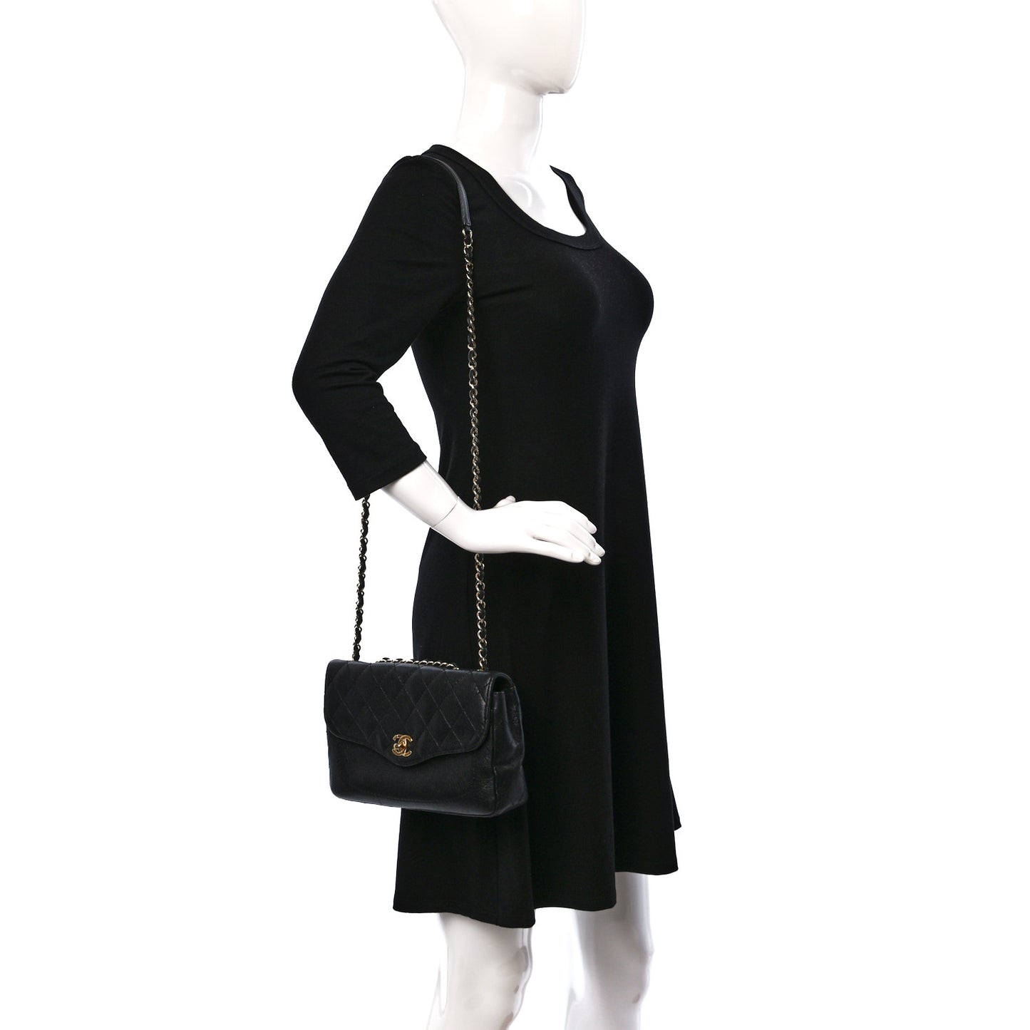 Goatskin Quilted Coco Curve Flap Messenger Flap Black