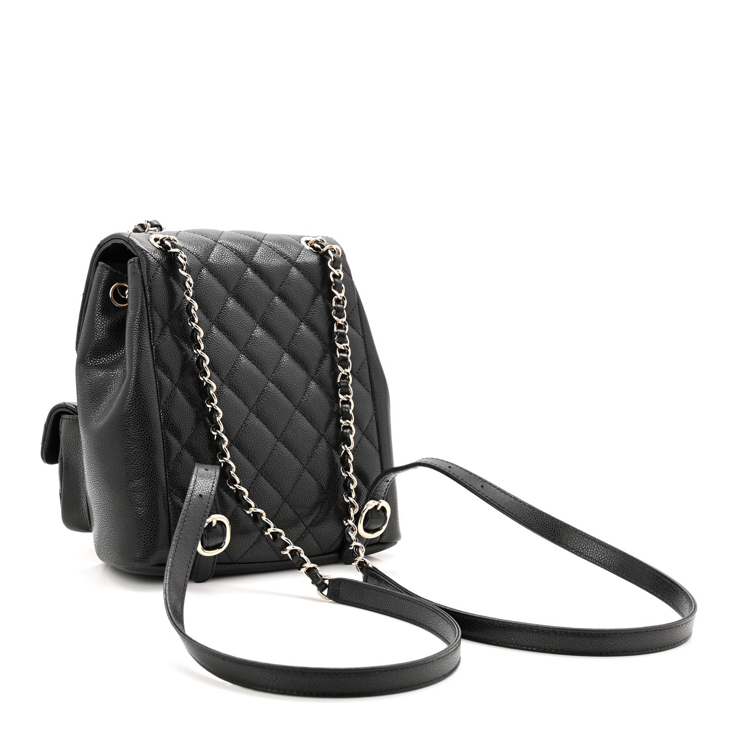 Chanel Shiny Caviar Quilted Medium Duma Pockets Drawstring Backpack Black 3 of 10