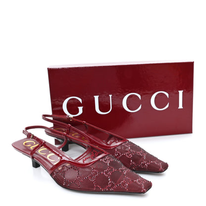 Gucci Tela Retino Kid Scamosciato Crystal GG Monogram Square G 35mm Slingback Pumps 39 Rosso Ancora 9 of 9