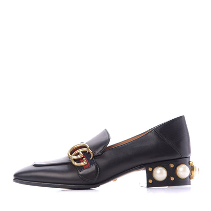 Gucci Betis Glamour Calfskin Web Pearl Embellished Peyton 35mm Loafer Pumps 36.5 Black 1 of 10