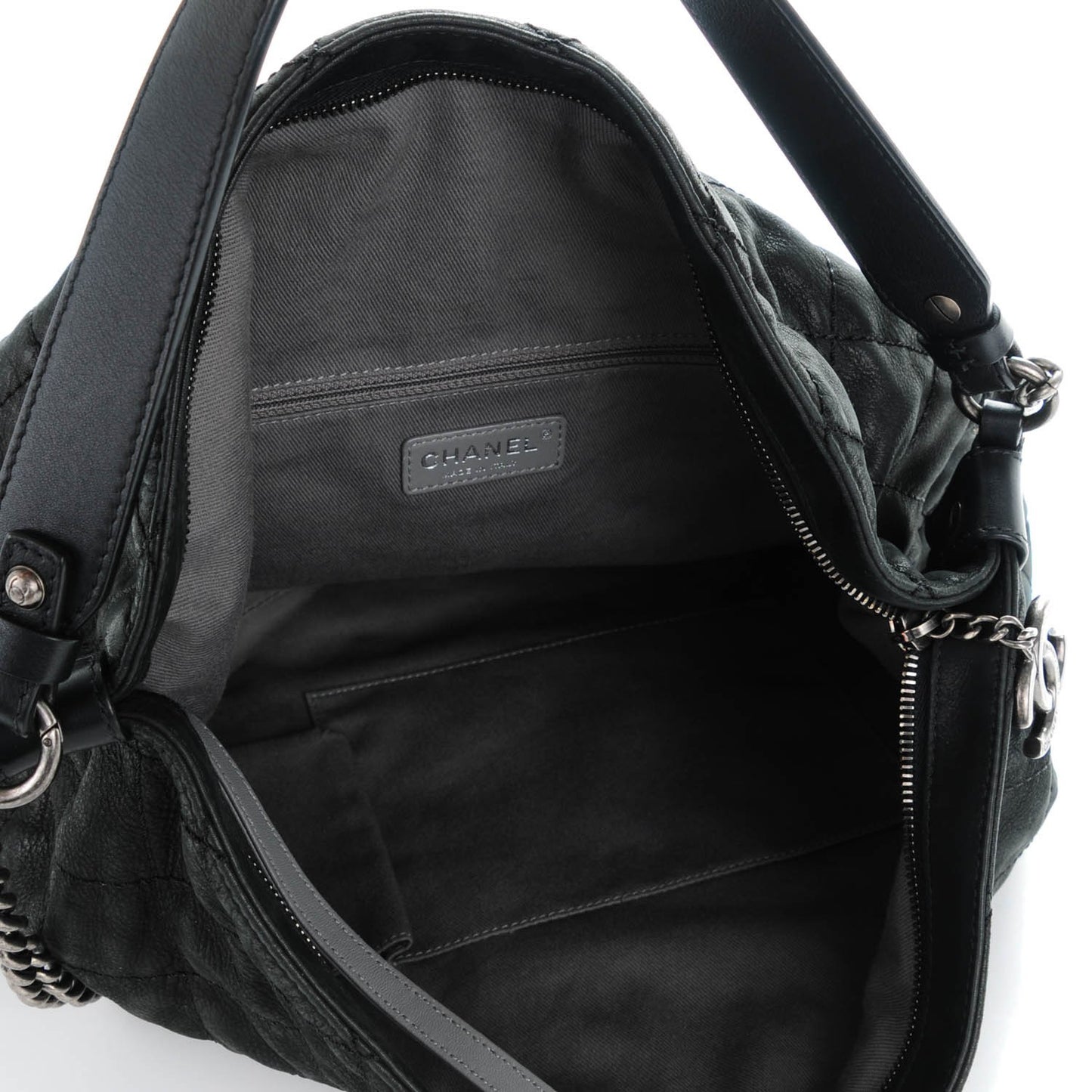 Iridescent Calfskin Coco Daily Hobo Black